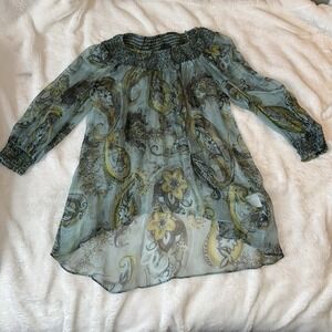 Sara Campbell Silk Sheer Ruffle Art To Wear Top Coquette Whimsy Fairy Paisley XS
